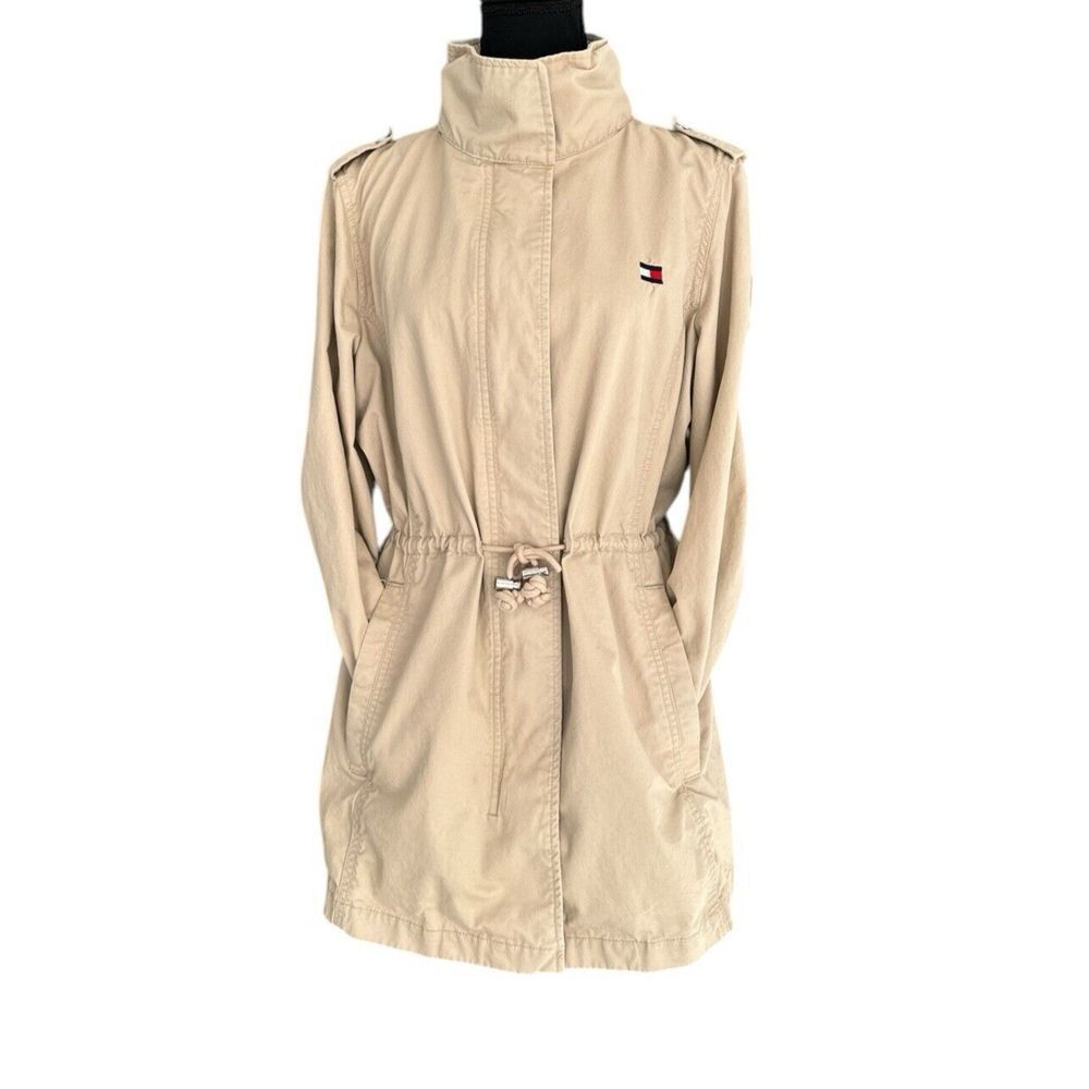 Tommy Hilfiger Women's Hooded Cinched Twill‎ Jacket, 100% Cotton, Tan, Size L - Picture 8 of 16
